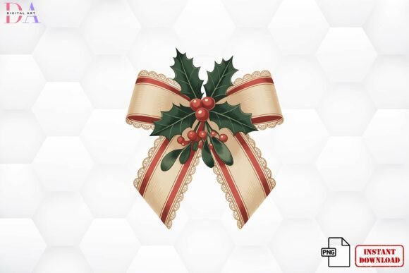 Download Vintage Holly Ribbon Bow PNG - Vintage Collection