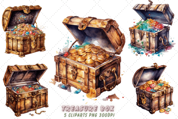 Download Treasure Box Vintage Watercolor Clipart - Vintage Collection