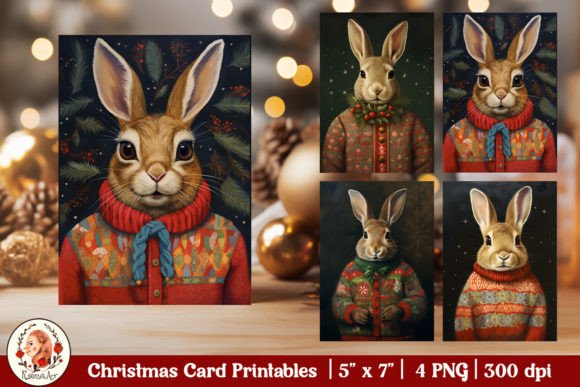Download Cute Vintage Christmas Card, Cute Bunny - Vintage Collection
