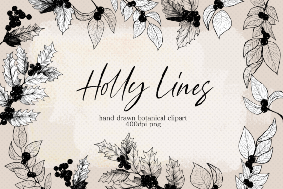 Download Vintage Holly Leaf Line Drawing Clipart - Vintage Collection