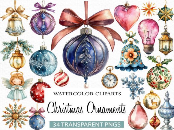 Download Vintage Christmas Ornaments Clipart - Vintage Collection