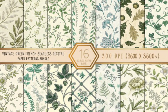 Download Vintage Green French Digital Paper Bundl - Vintage Collection