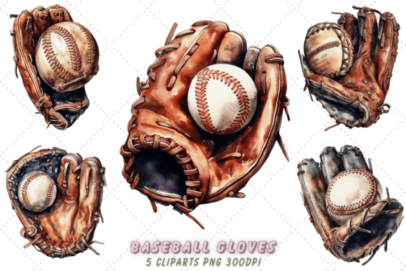 Download Baseball Gloves Vintage Watercolor Art - Vintage Collection