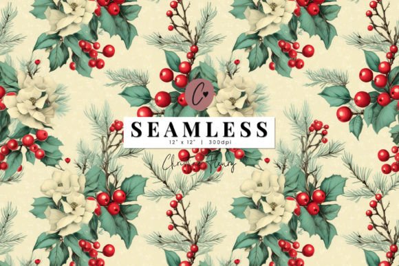 Download Seamless Vintage Holly Background - Vintage Collection