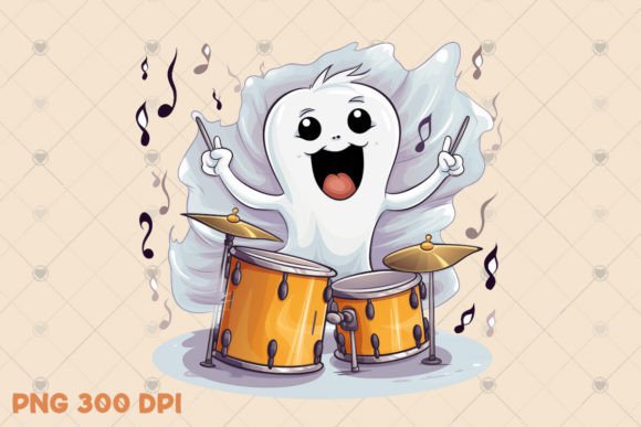Download Cute Musician Ghost Illustration PNG - Png Collection