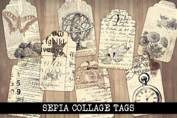 Download Vintage Sepia Toned Collage Tags - Vintage Collection