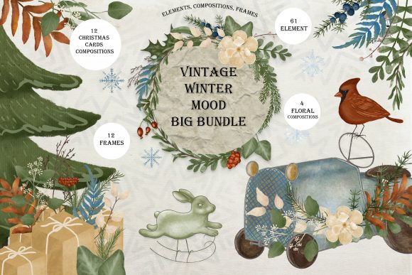 Download VINTAGE WATERCOLOR CHRISTMAS WINTER BIG - Vintage Collection