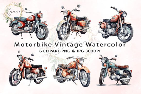 Download Motorbike Vintage Watercolor Clipart - Vintage Collection