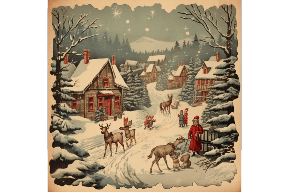 Download 4 Vintage Christmas Card Illustrations - Vintage Collection