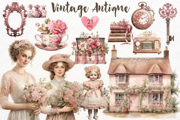 Download Vintage Antique Watercolor Clipart - Vintage Collection