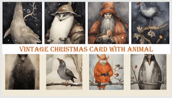 Download Vintage Christmas Card with Animal - Vintage Collection