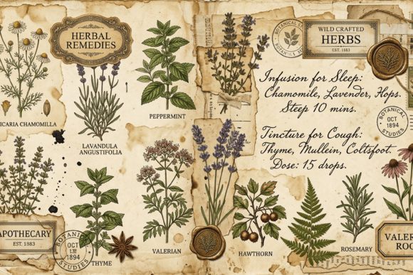Download Vintage Botanical Notes Journal Page Art - Vintage Collection