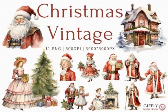 Download Christmas Vintage Watercolor Clipart - Vintage Collection