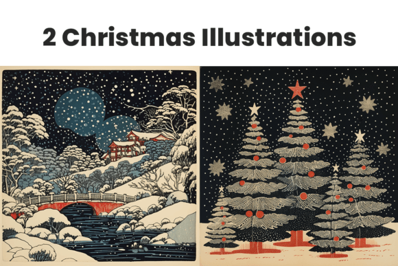 Download 2 Vintage Christmas Card Illustrations - Vintage Collection