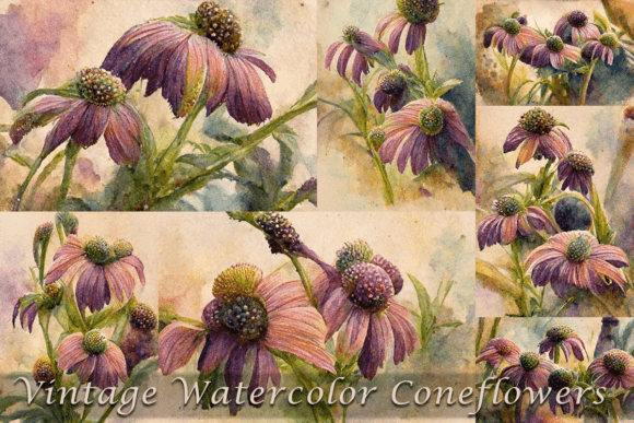 Download Vintage Watercolor Purple Coneflowers - Vintage Collection