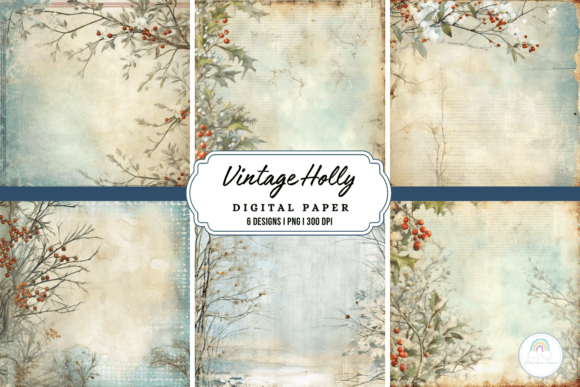 Download Vintage Holly Digital Paper - Vintage Collection