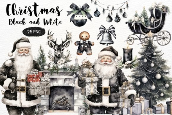 Download Christmas Black and White Watercolor PNG - Png Collection