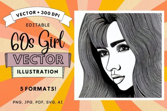 Download 60s Girl Illustration Wall Art Vintage - Vintage Collection