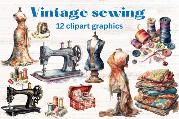 Download Vintage Sewing Clip Art Set - Vintage Collection