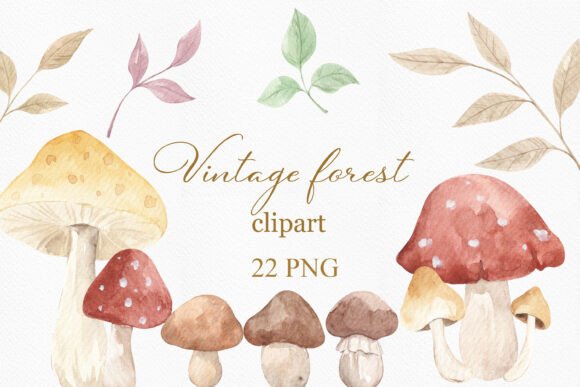 Download Vintage Watercolor Forest Mushrooms - Vintage Collection