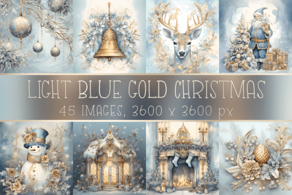 Download Light Blue Gold Vintage Christmas Images - Vintage Collection