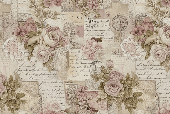 Download Lace &amp; Rose Vintage Ephemera Pattern - Vintage Collection