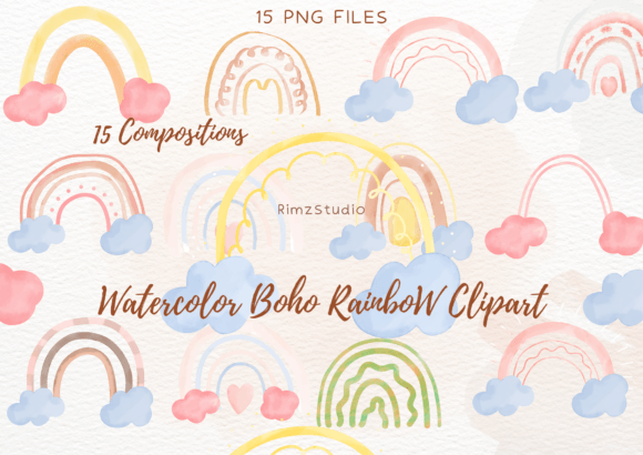 Download Watercolor Rainbow BOHO Clipart Png Set - Png Collection