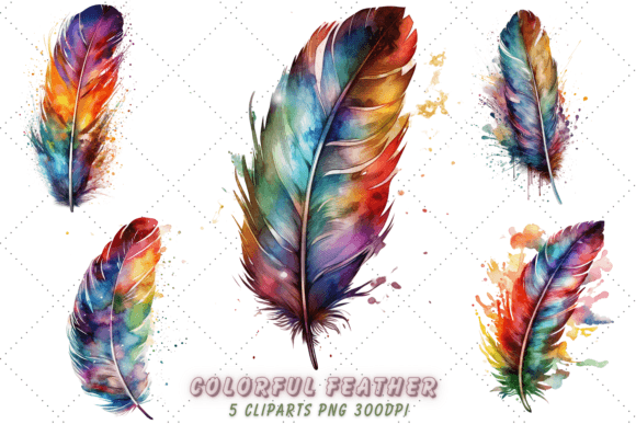 Download Colorful Feather Vintage Watercolor Art - Vintage Collection