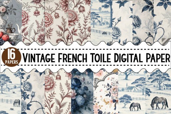 Download Vintage French Toile Digital Paper - Vintage Collection