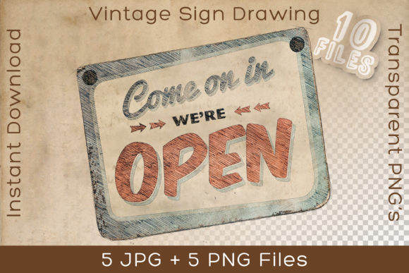 Download Store Open Sign Vintage Art Drawing - Vintage Collection