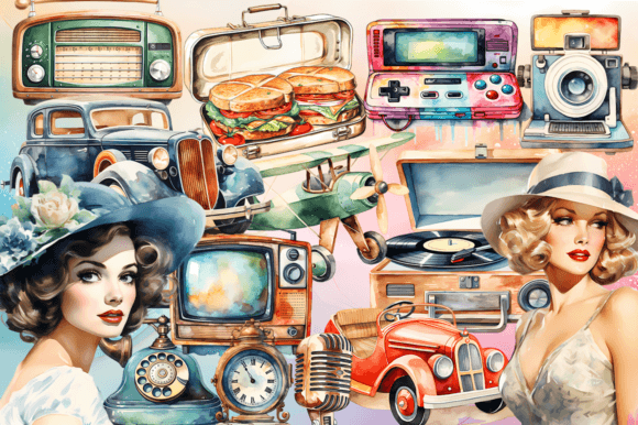 Download Retro Vintage Watercolor Clipart - Vintage Collection